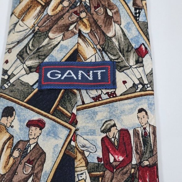 Gant Tie Silk  Multicolor Golf Players Print VTG Boho Art to Wear W3.75 L58 inch - Picture 8 of 16